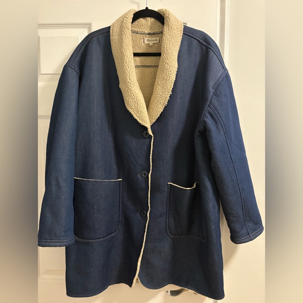 Madewell Blue Denim Jacket with Cream Sherpa Collar